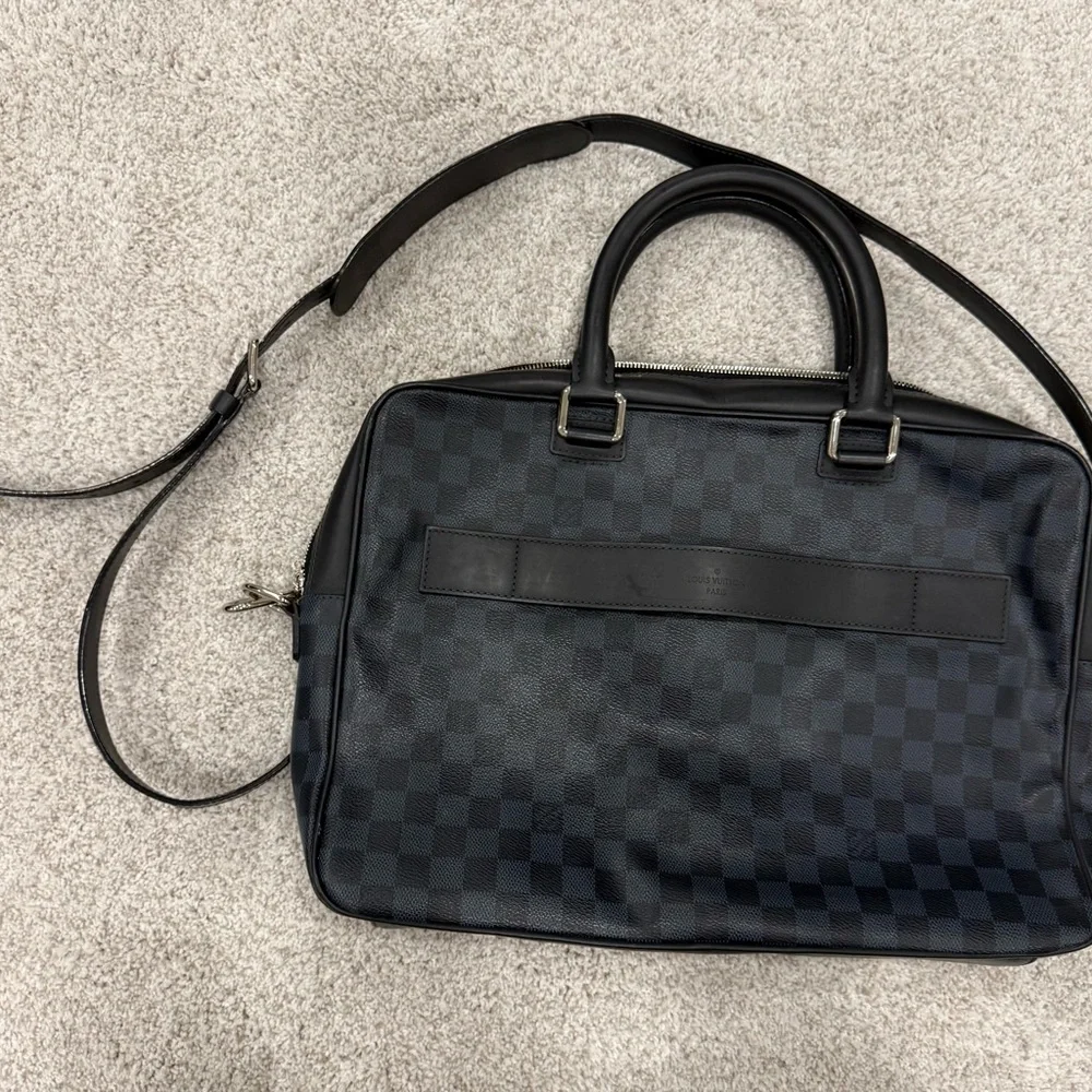 Louis Vuitton Navy Checkered Briefcase/laptop Bag